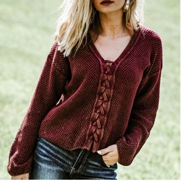 HOST PICK! 5  Star Rated!  LACE UP FRONT SWEATER! - Picture 5 of 5